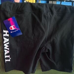 Champion Black Athletic Shorts with Hawaii Print